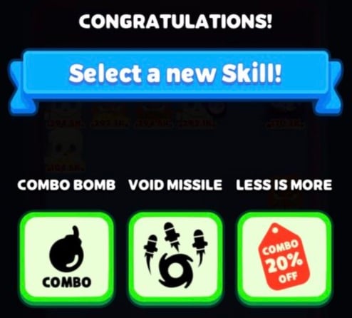 punball skill selection screen
