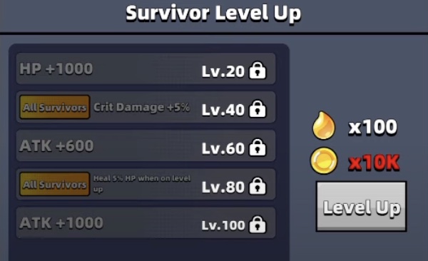 Survivor.io survivor level up bonus