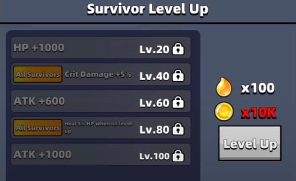 Survivor.io survivor level up bonus