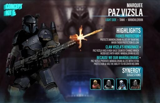 swgoh best paz vizsla mod build