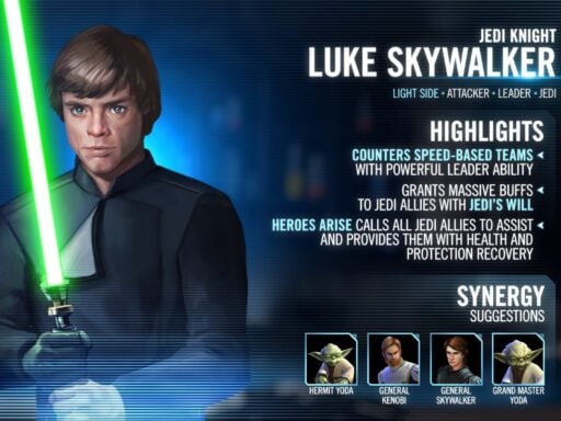 swgoh jedi knight luke skywalker best build