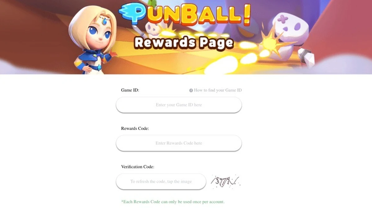 punball codes redeem page