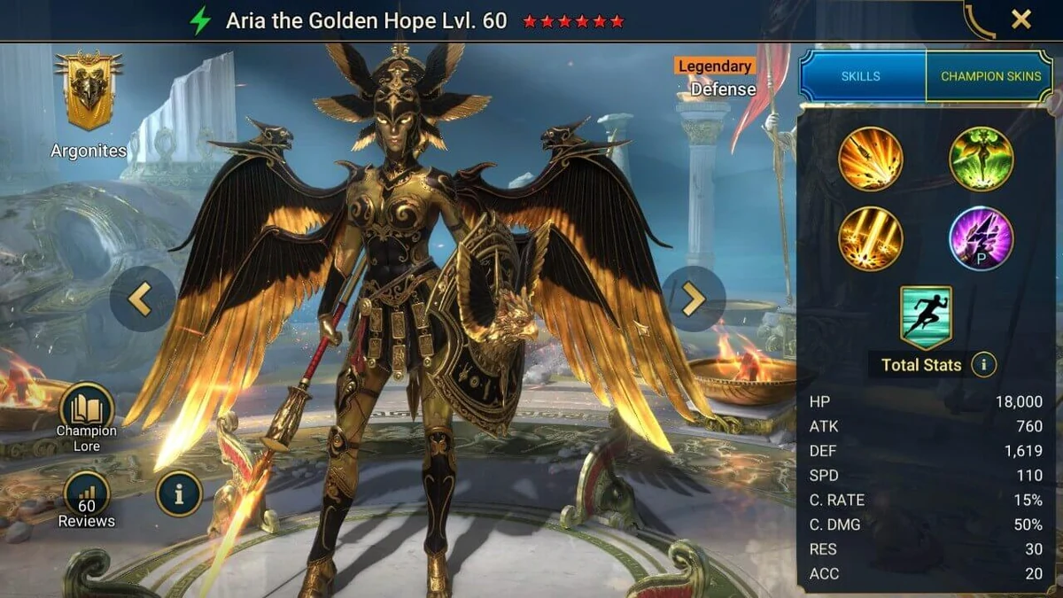 raid shadow legend best aria the golden hope build